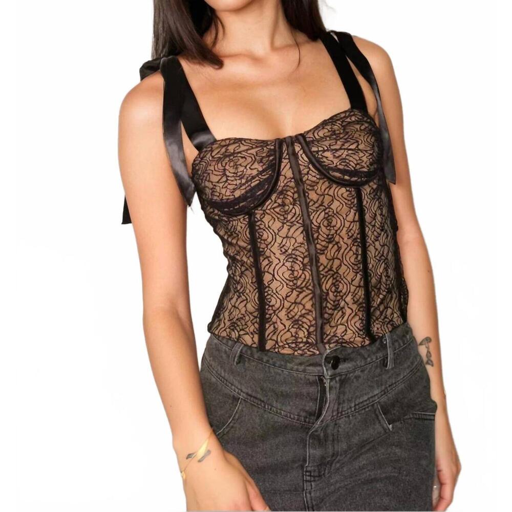 NEW PRETTY GARBAGE ribbons and lace corset top in black